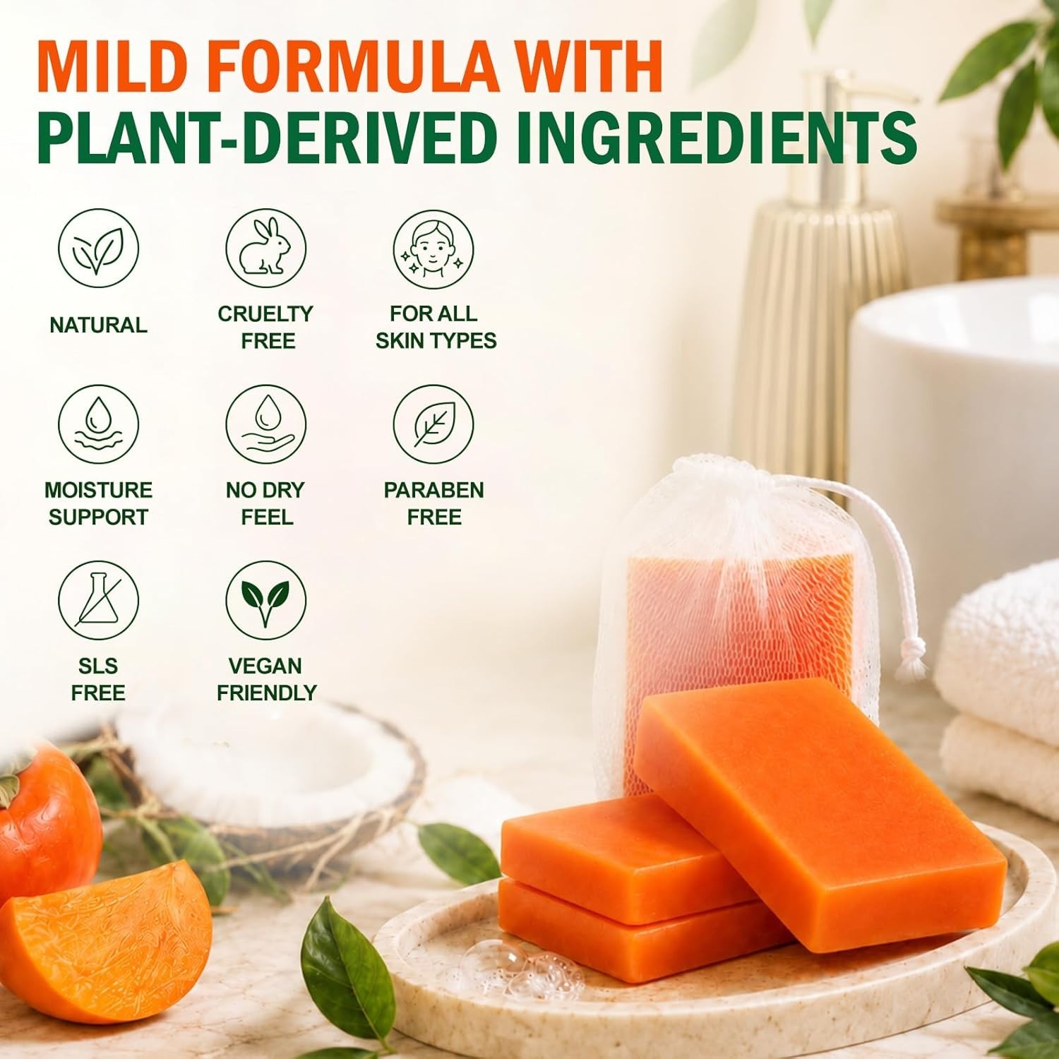 5 PCS Persimmon Soap Bar（80g） for Body Odor Control, Natural Refreshing Body …