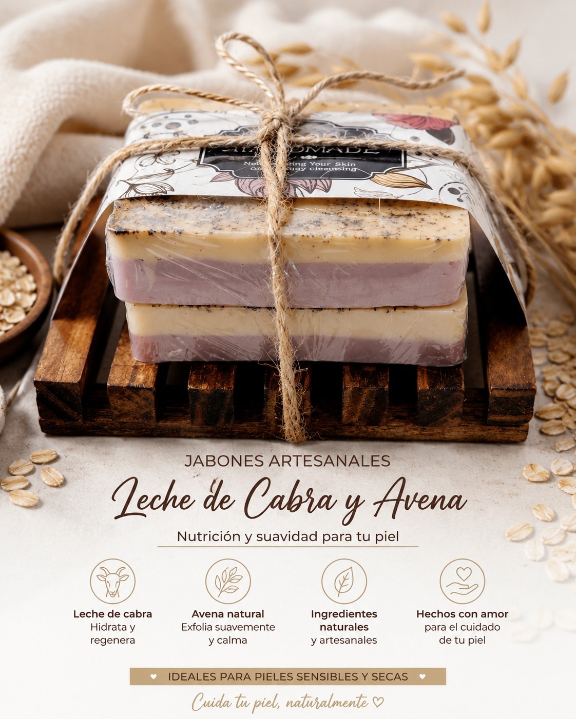 Jabones Artesanales Jabón Natural Leche de Cabra & Avena l Multipack, Y Jabonera
