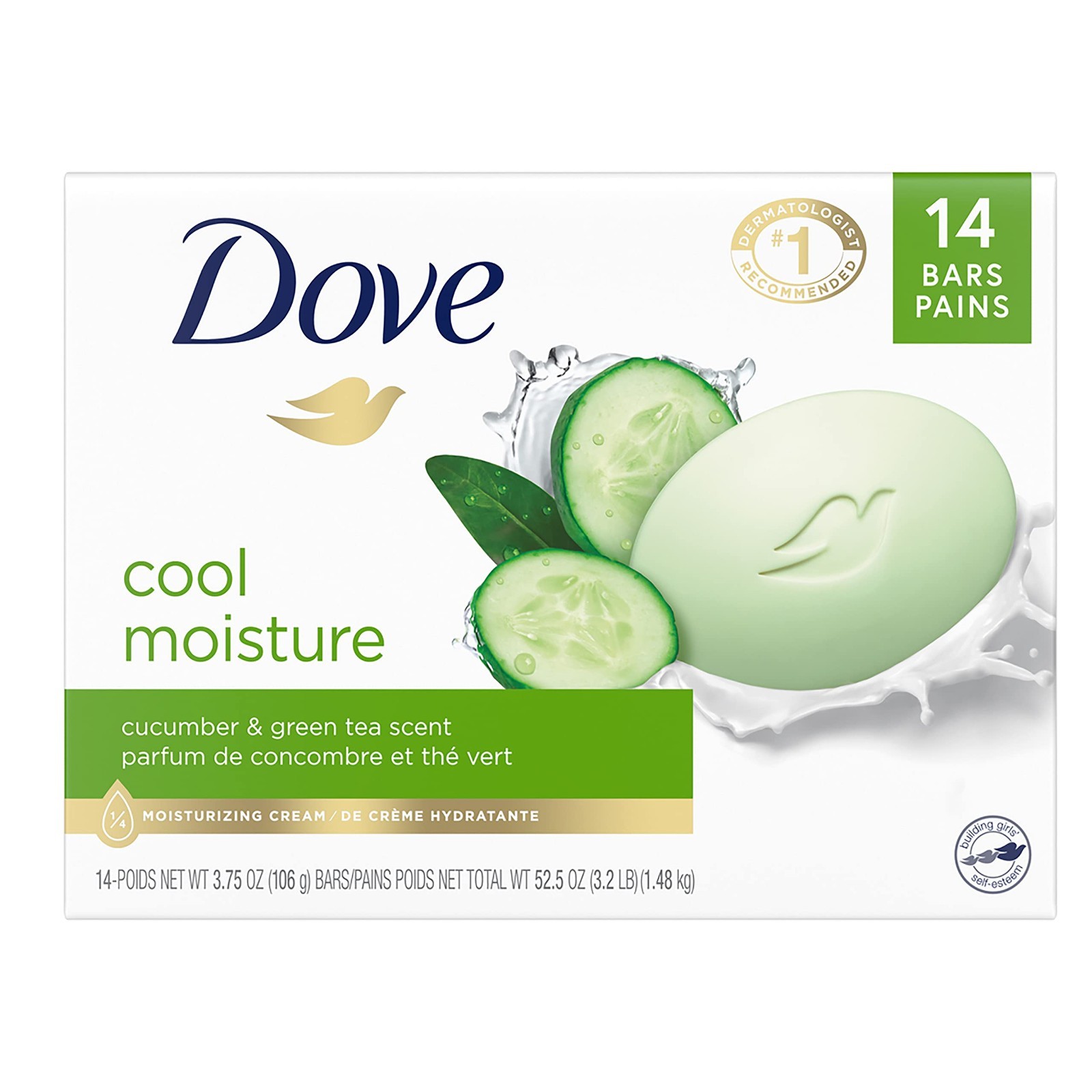 Softer Skin Beauty Bar with Cucumber & Green Tea – 14 Moisturizing Bars, 3.75 oz