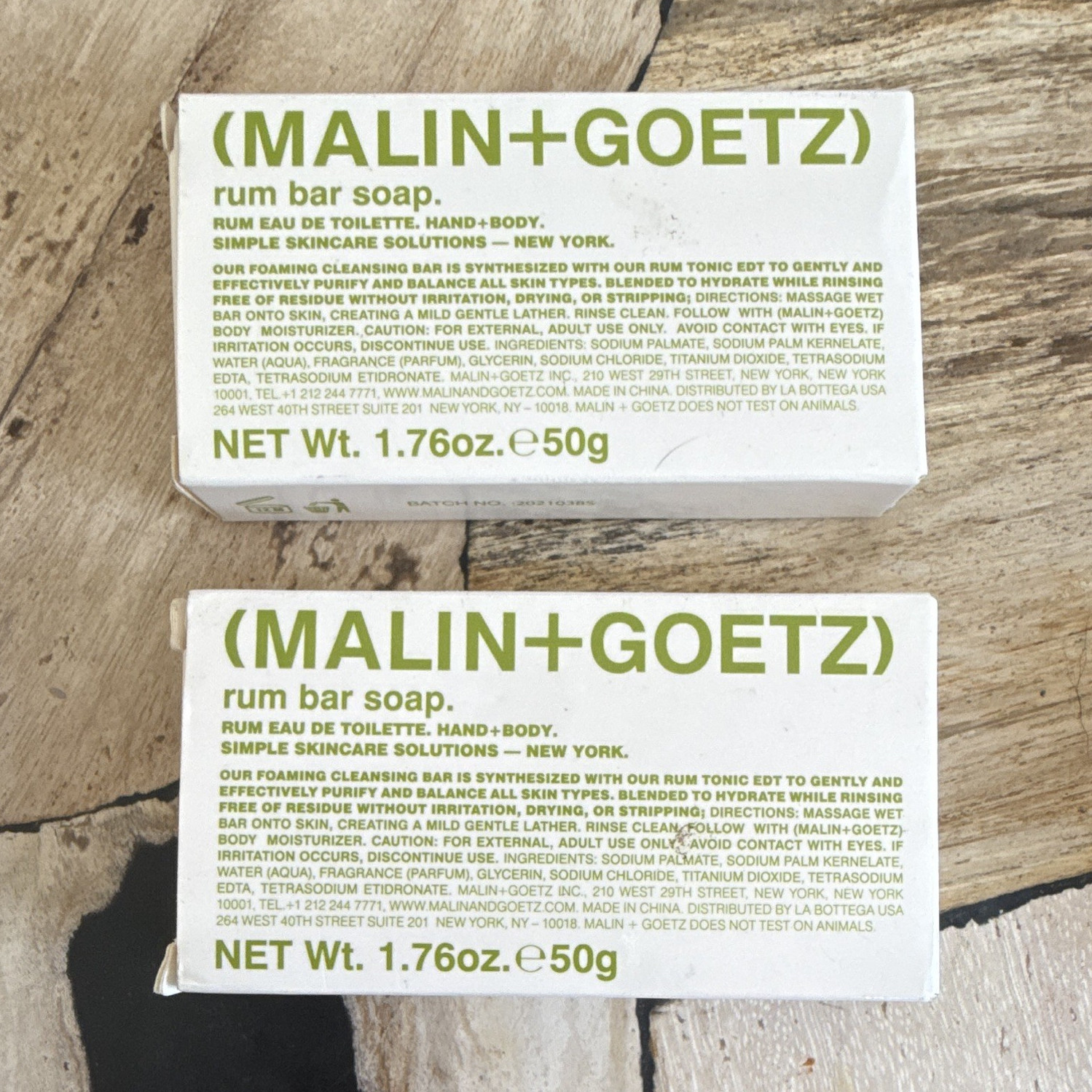 (MALIN+GOETZ) Rum Bar Soap 1.76 oz Regular Size, 2 Boxes, MPN 2021038S