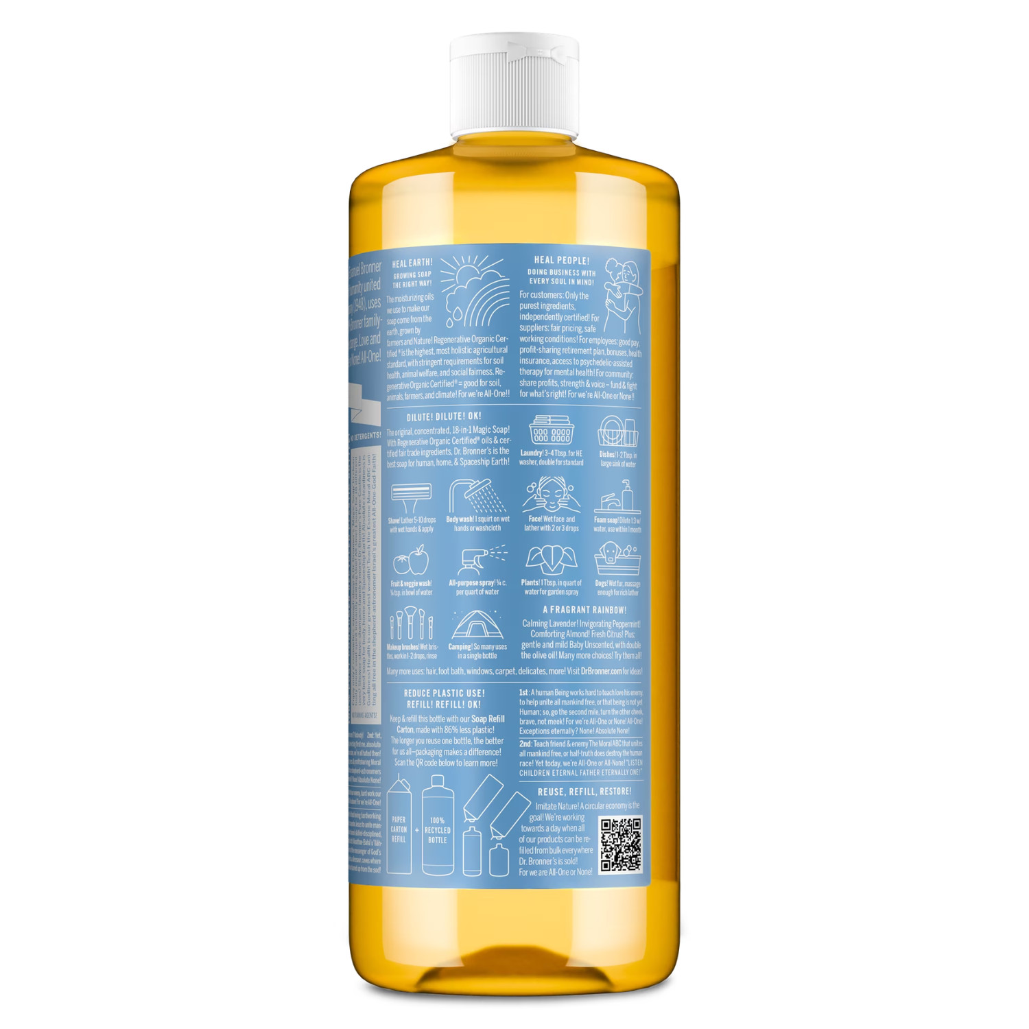 (2 Pack) Dr. Bronner’s Pure-Castile Liquid Soap Unscented, 32 oz, Baby All Ages