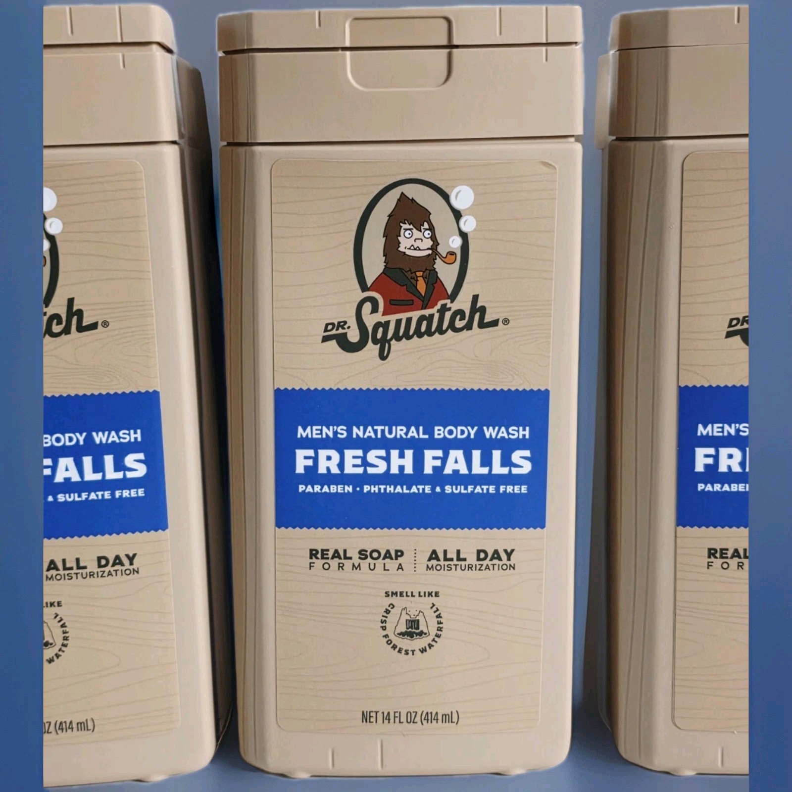 Lot Of 3 Dr Squatch Men’s Fresh Falls Natural, Real Soap Formula Body Wash 14oz