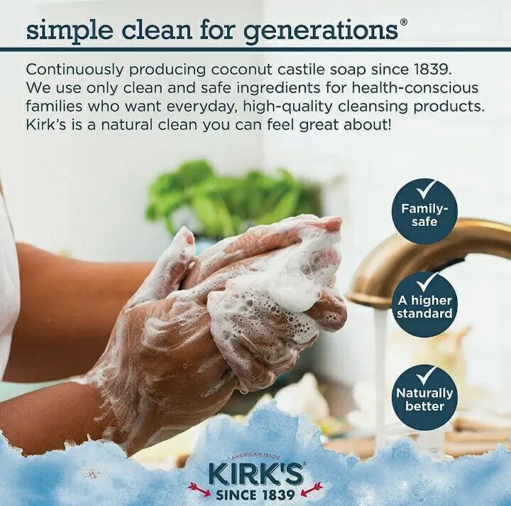 💚 KIRK’S 💚 TWO 4 Oz. Bars 🫧 ●SOOTHING ALOE VERA●🫧 100% 🥥 Coconut Oil Soap.