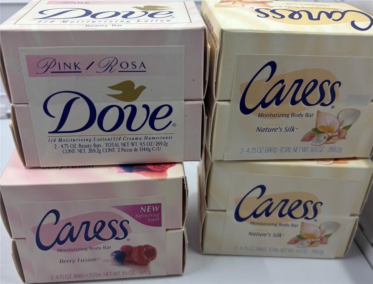 8 Vintage Caress Berry Fusion, Nature’s Silk, Dove pink soap 8 bars total