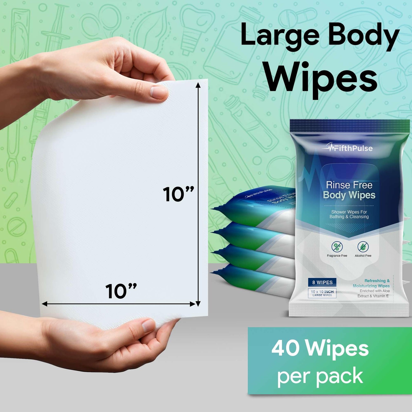 XL Adult Body Wipes Travel Cleansing Wipes 10×10 Large 40 Pack