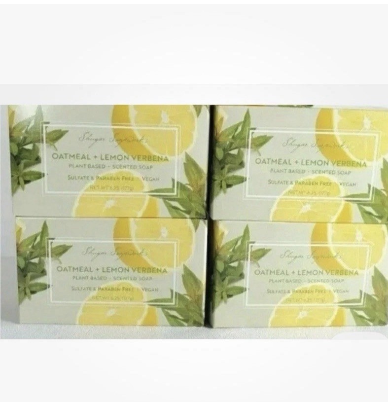 4 Pks Shugar Soapworks Oatmeal & Lemon Verbena Jumbo Bar Soap Vegan 5 OZ
