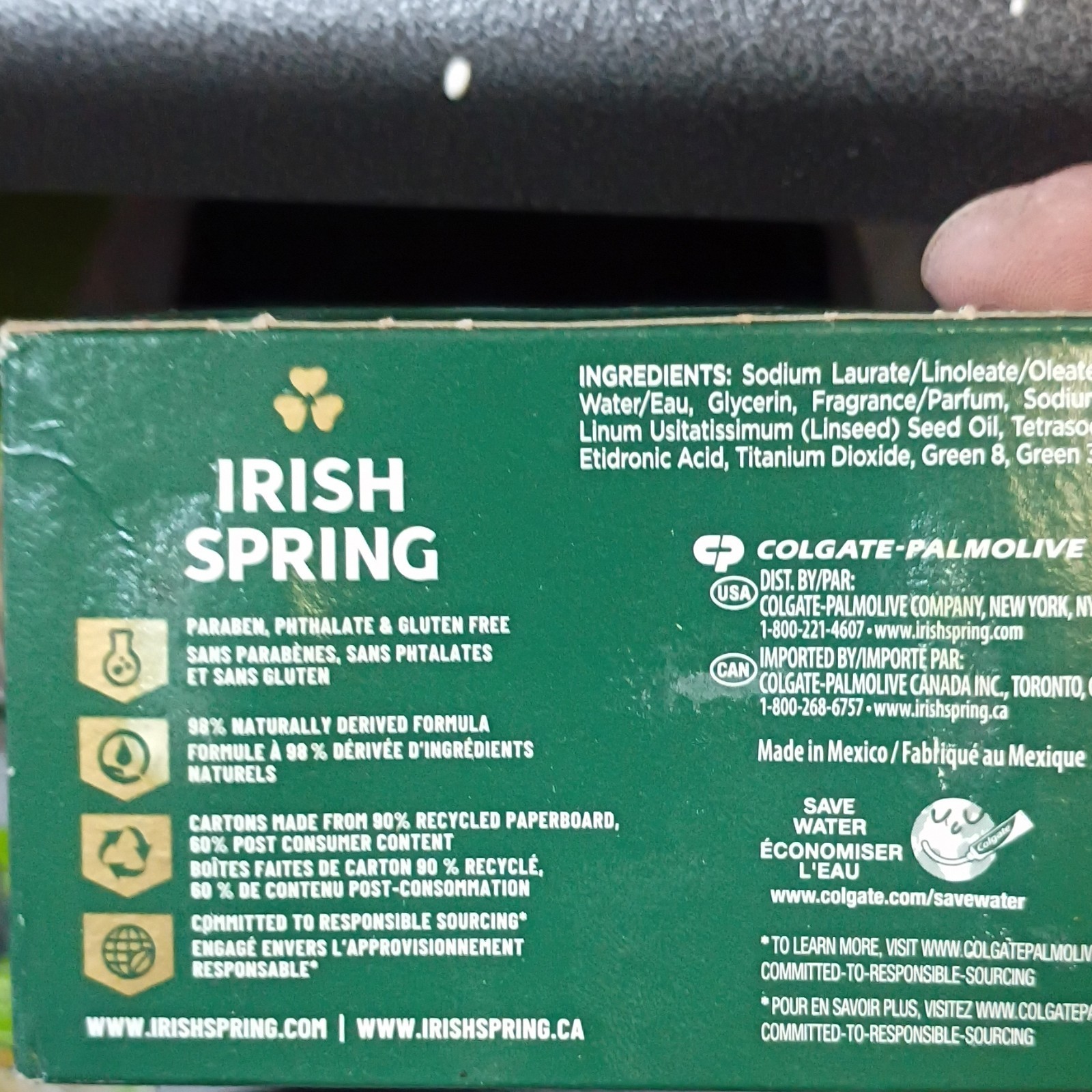 Irish Spring Original Clean Deodorant Soap Bar, Paraben-Free, 3.7 oz