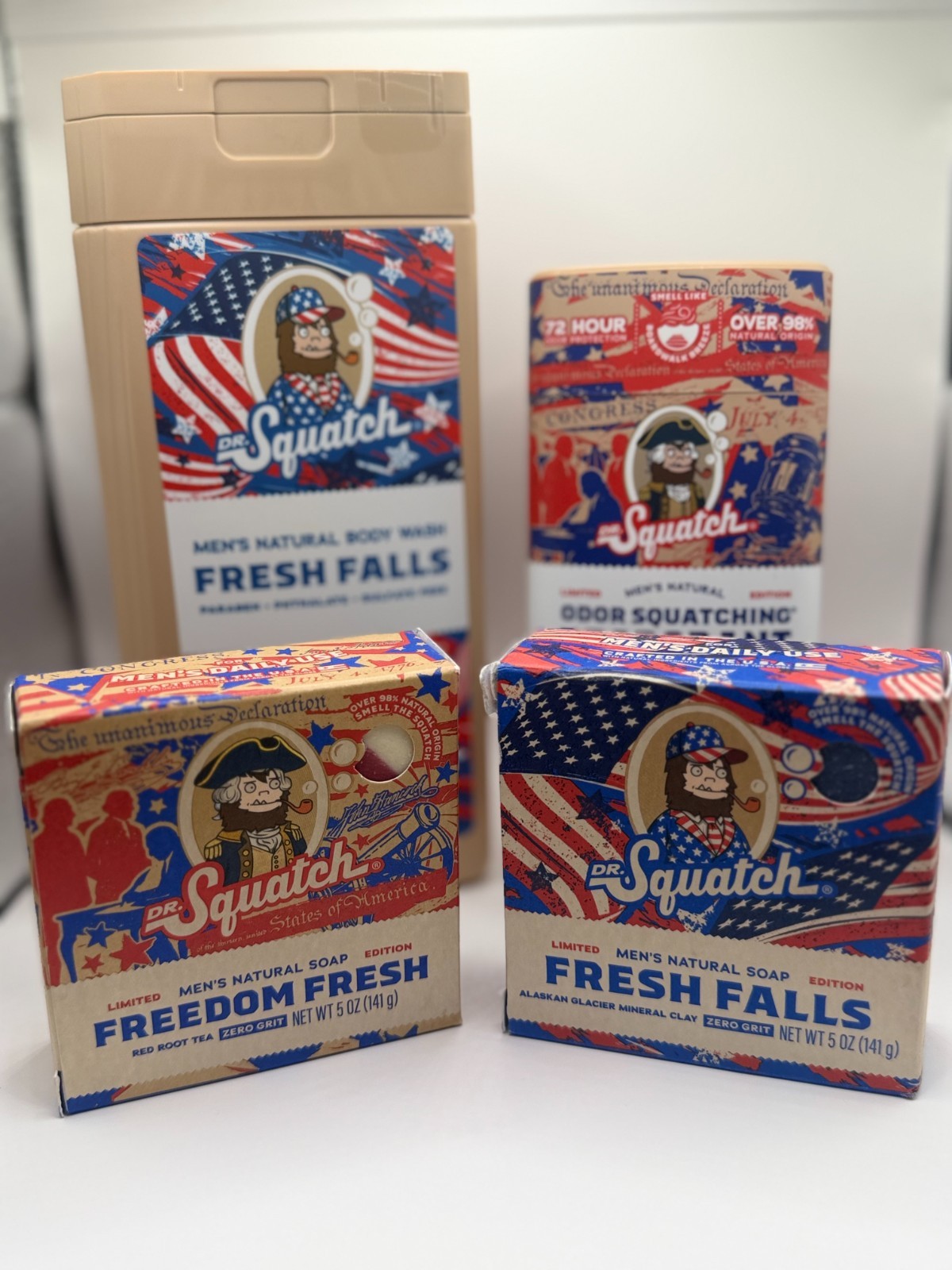 Dr Squatch 4th of July Bundle Freedom Fresh Fresh Falls Soap Body Wash Deodorant