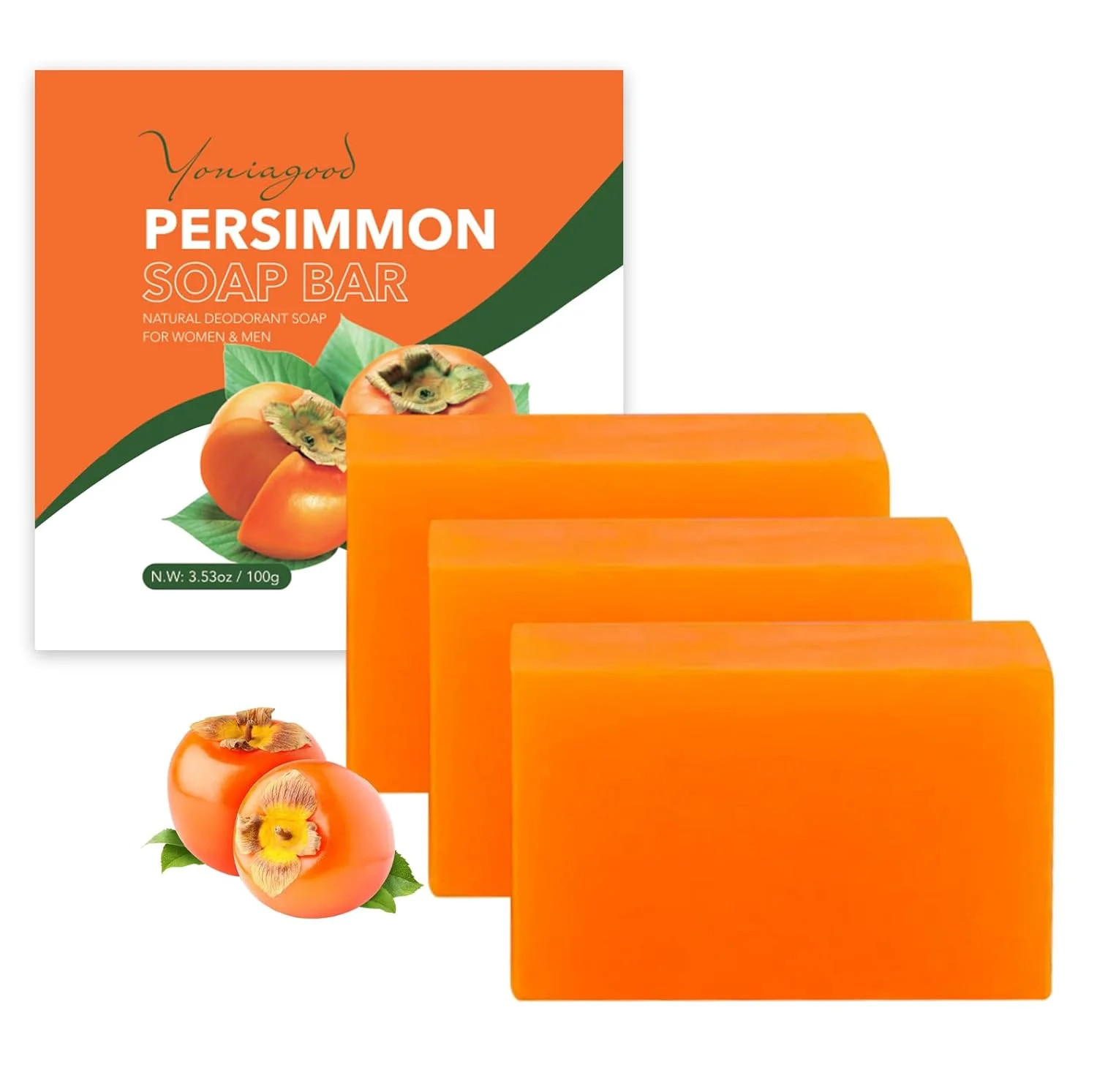 3 PCS Persimmon Soap Bar for Body Odor Control, Natural Refreshing