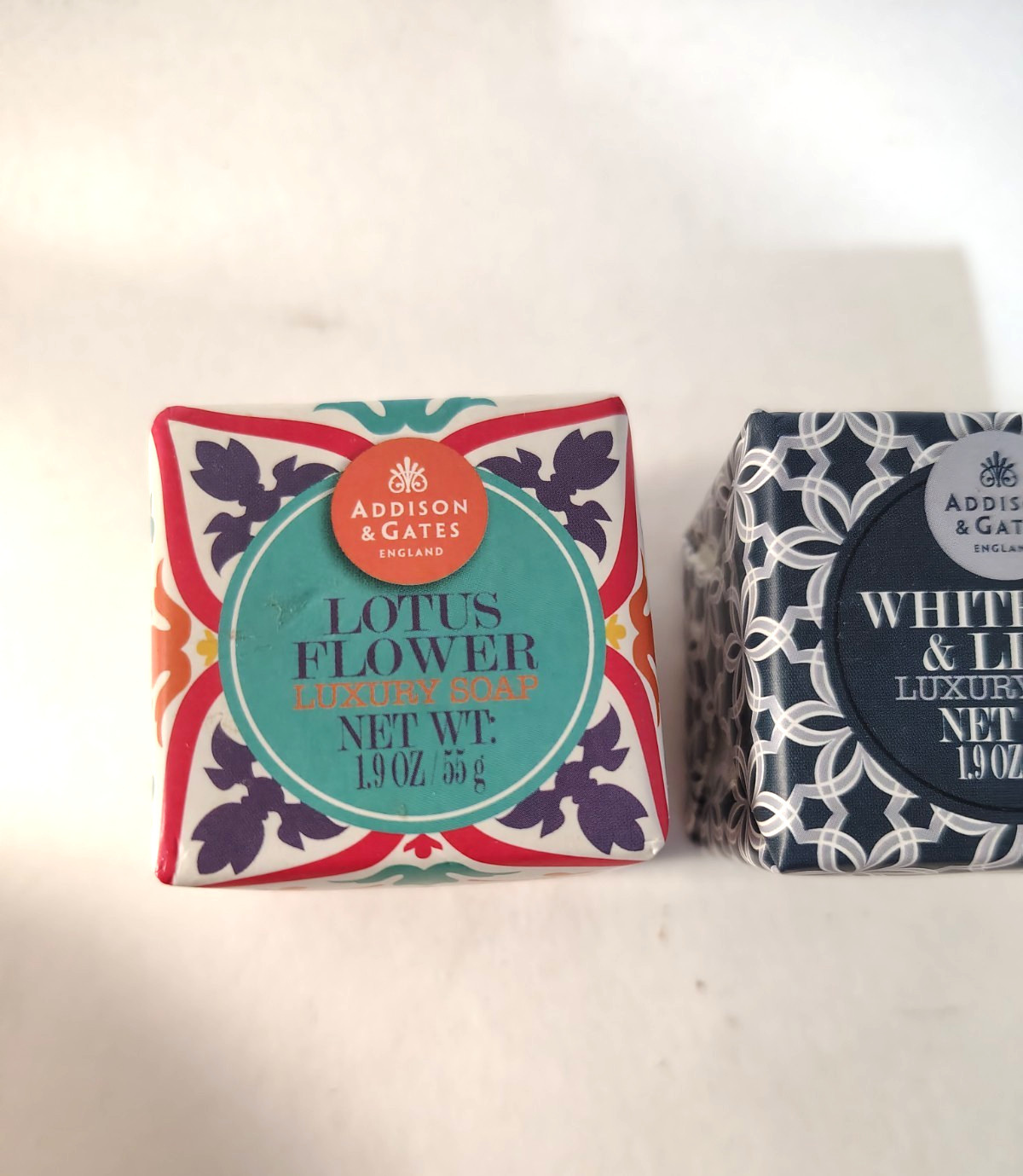 2 : Addison & Gates White Tea & Lily and Lotus flower Soap. 1.9 oz each