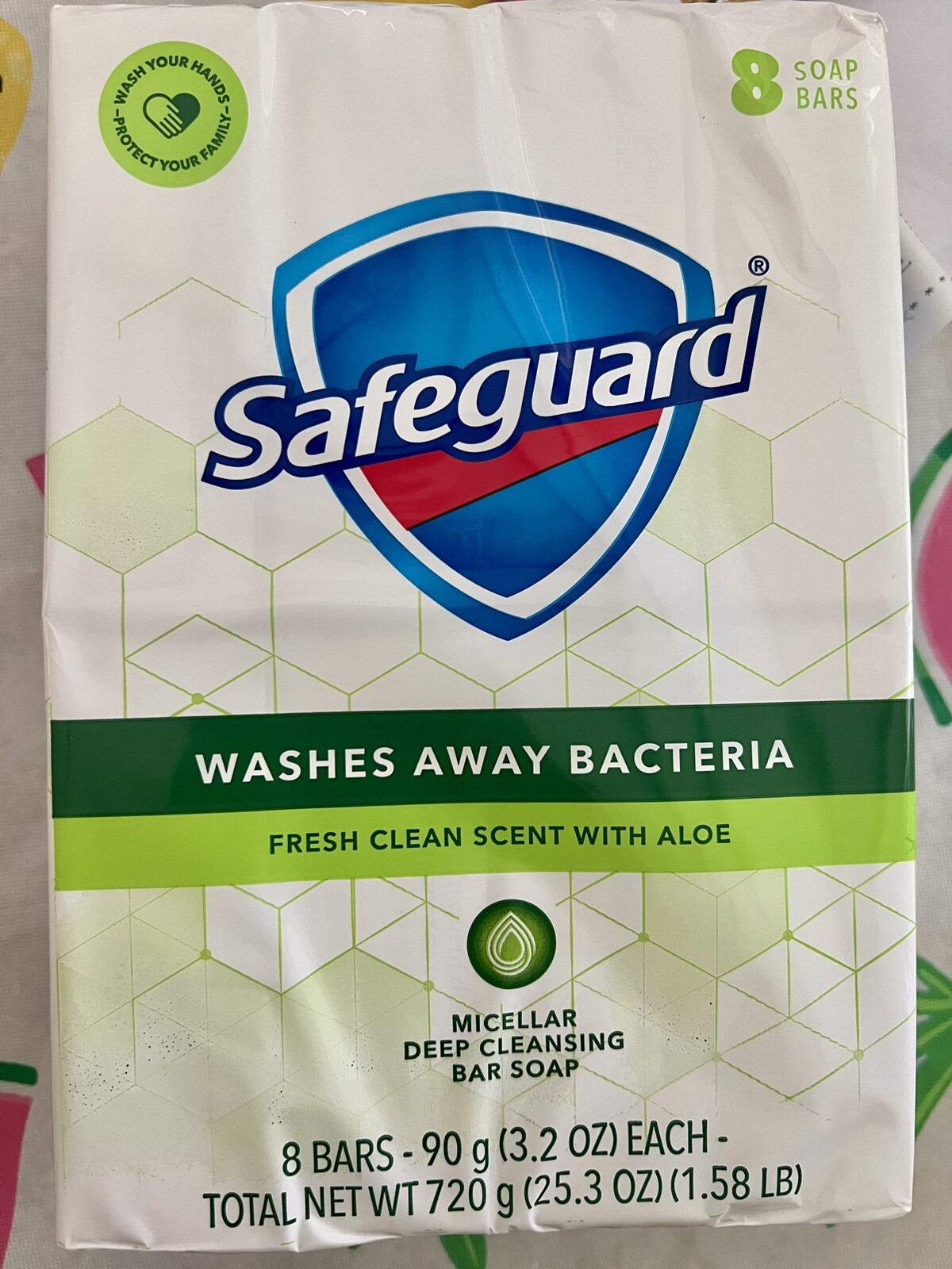 Safeguard Antibacterial Bar Soap, White with Aloe, 4 Oz Bars (Pack of 8)