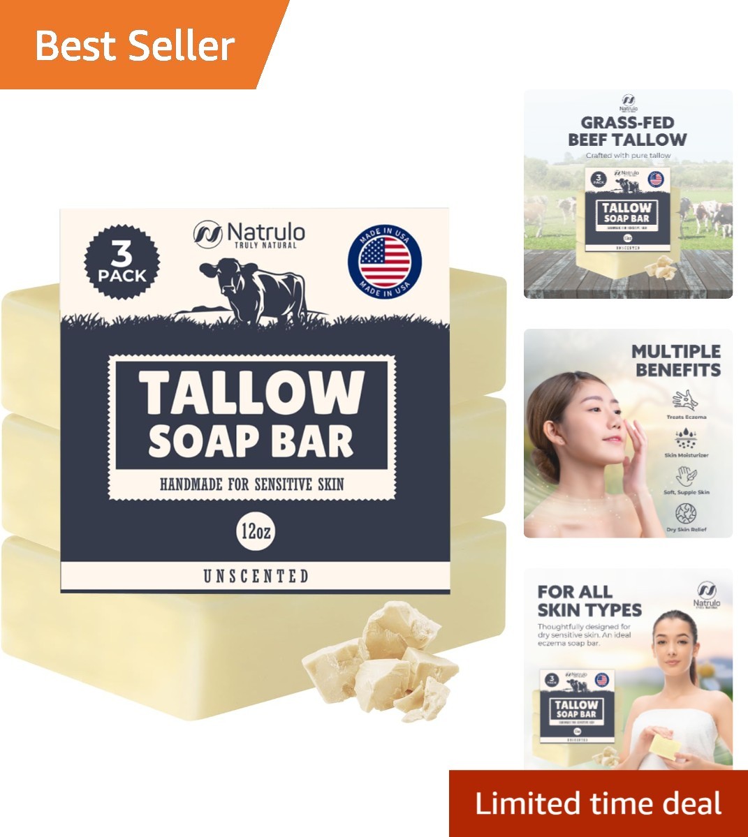 Beef Tallow Soap Bar – All-Natural Unscented & Moisturizing for Sensitive Skin