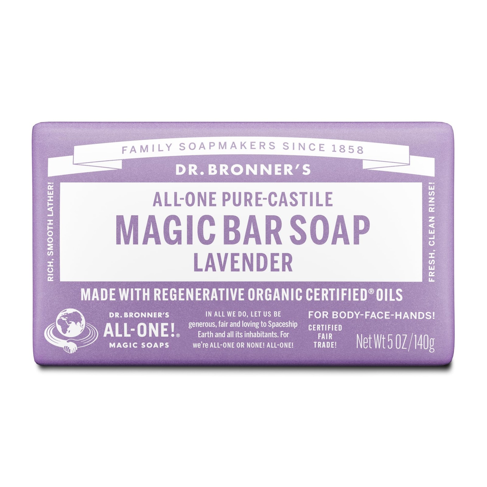 Dr. Bronner’s Pure-Castile Soap Bar, Lavender, 5 oz, 5 Ounce (Pack of 1), …