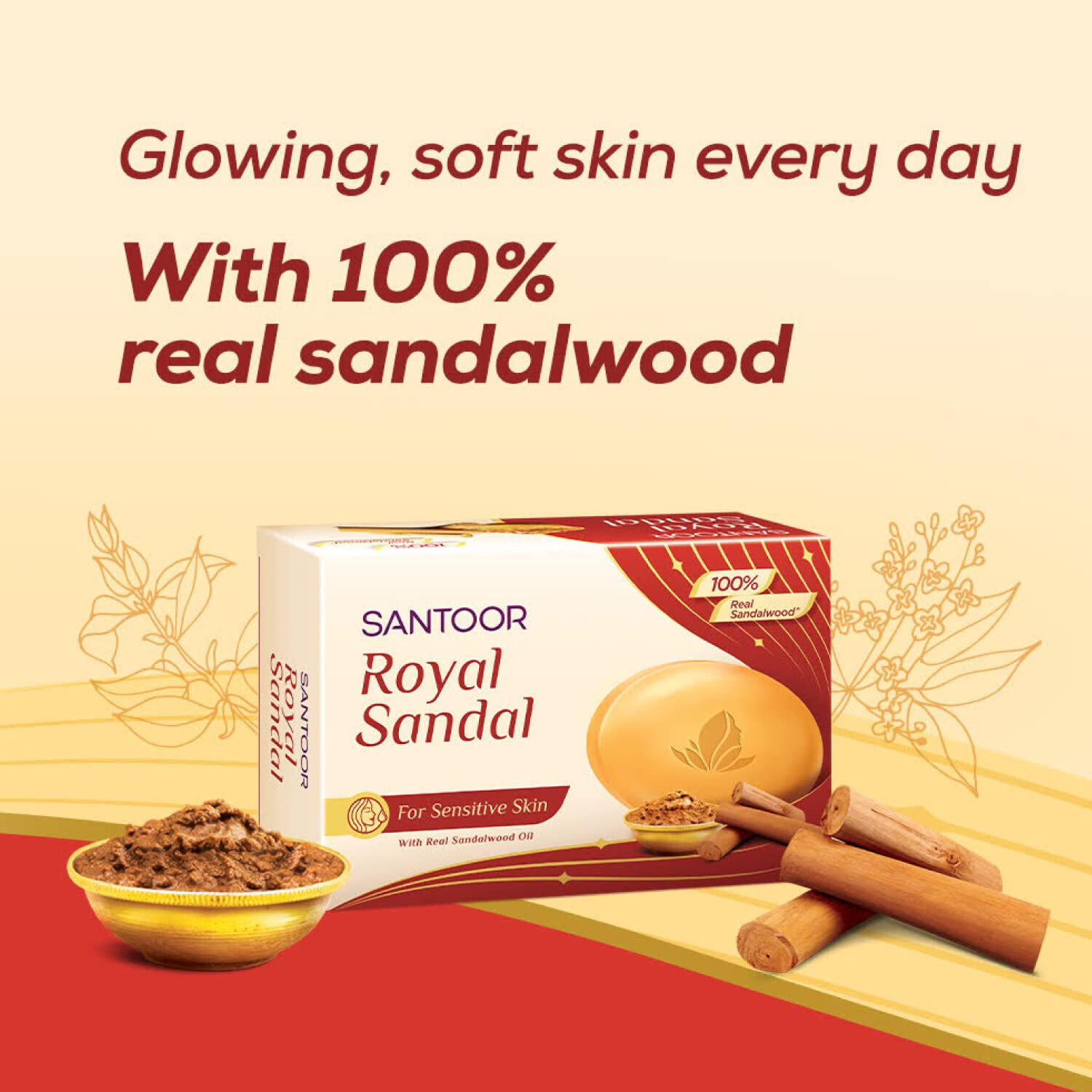 6No. Santoor Royal Sandal Bathing Soap for Sensitive Skin -125g -Free Ship