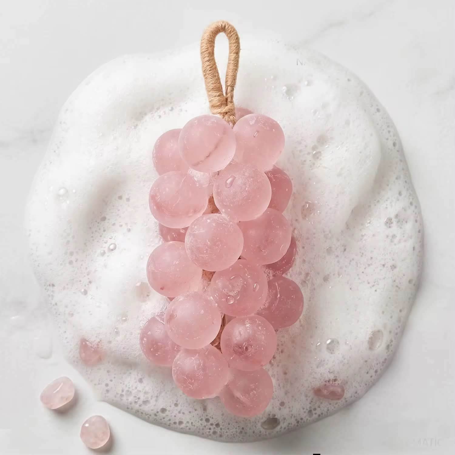 Handmade Pink Grape Cluster Soap on a Rope – Moisturizing Luxury Bath Bar