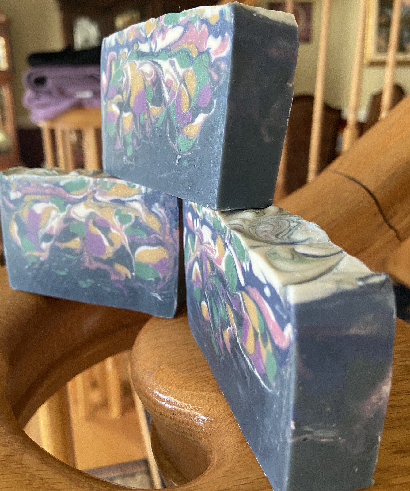 Handcrafted Swirl Soap Bar Blue, Violet, Yellow, Green