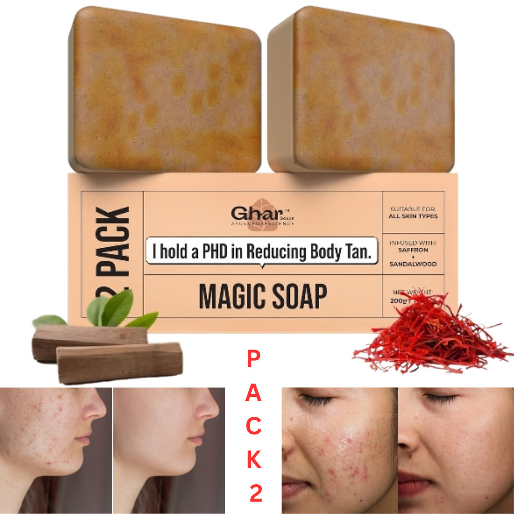 Ghar Magic Chandan & Kesar Bath Soap for Glowing skin & remove acne Pack 2 100gm