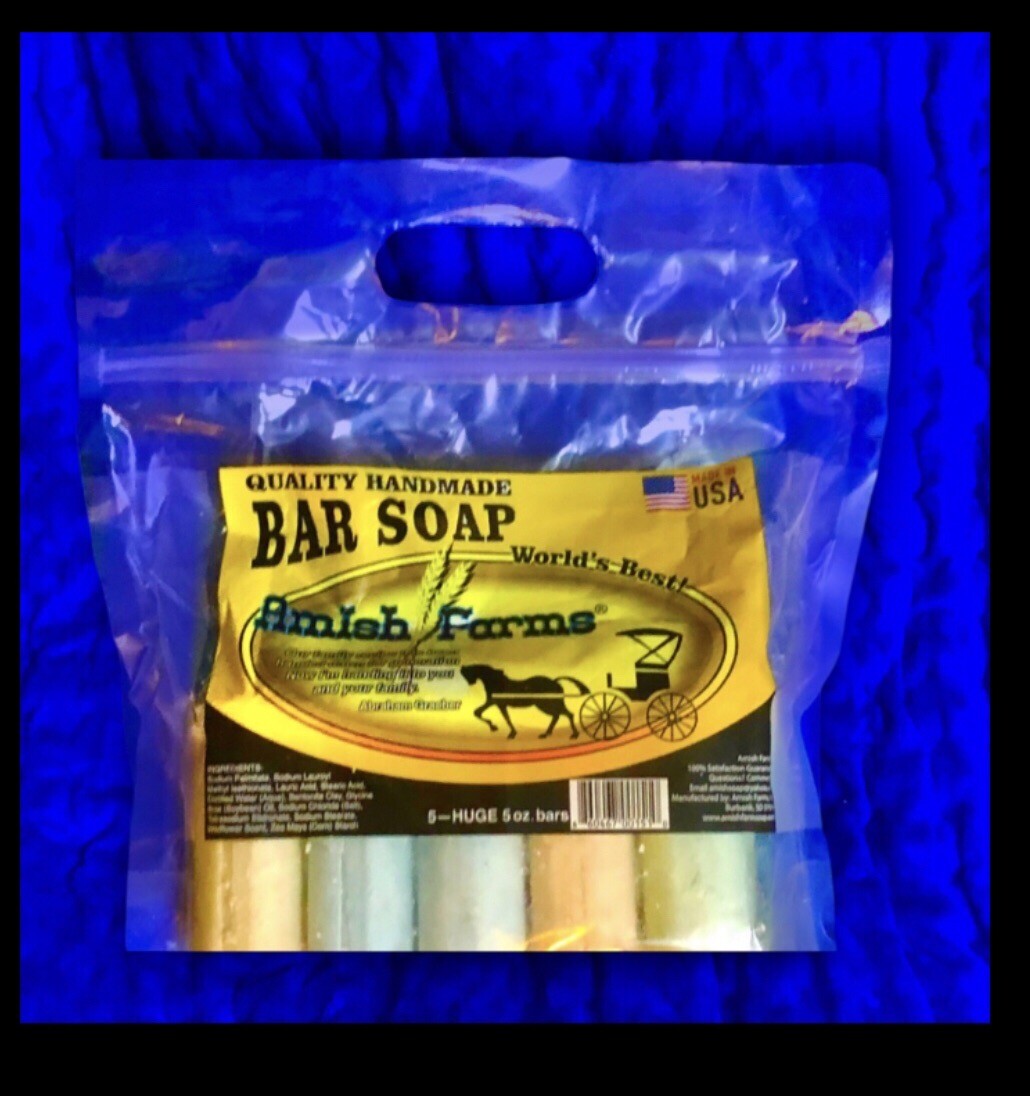 *Amish Farm Worlds Best Quality Bar Soap (Pack of 5) each Bar Is 3”x3”x1.25”