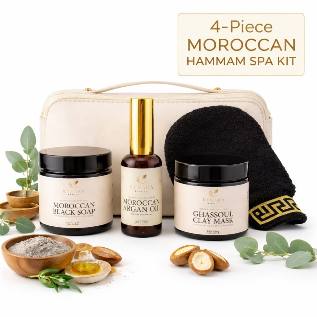 Moroccan Hammam Spa Gift Set Black Soap Argan Oil Rhassoul Clay Kessa Mitt
