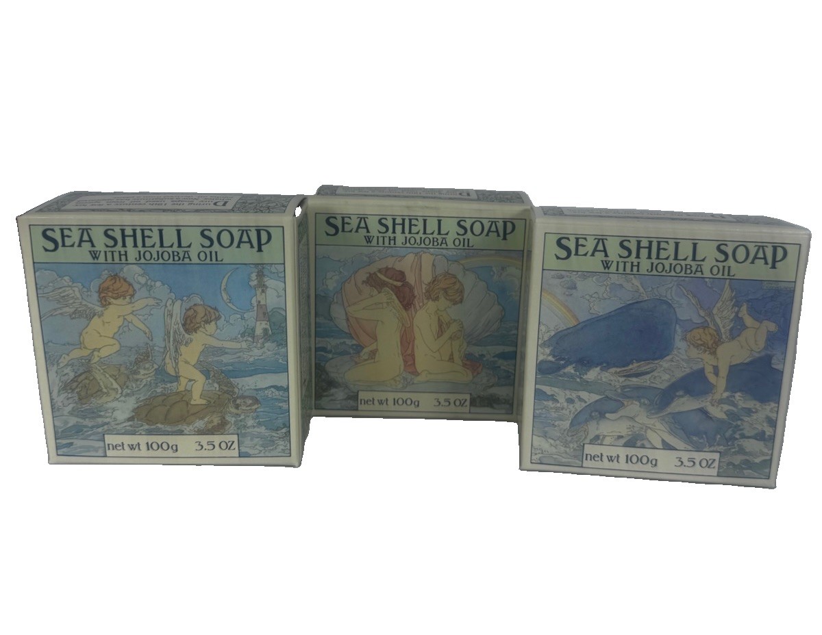 VTG 1988 Crabtree & Evelyn Jojoba Oil Sea Shell Soap Set Of 3 X 3.5oz Coastal -R