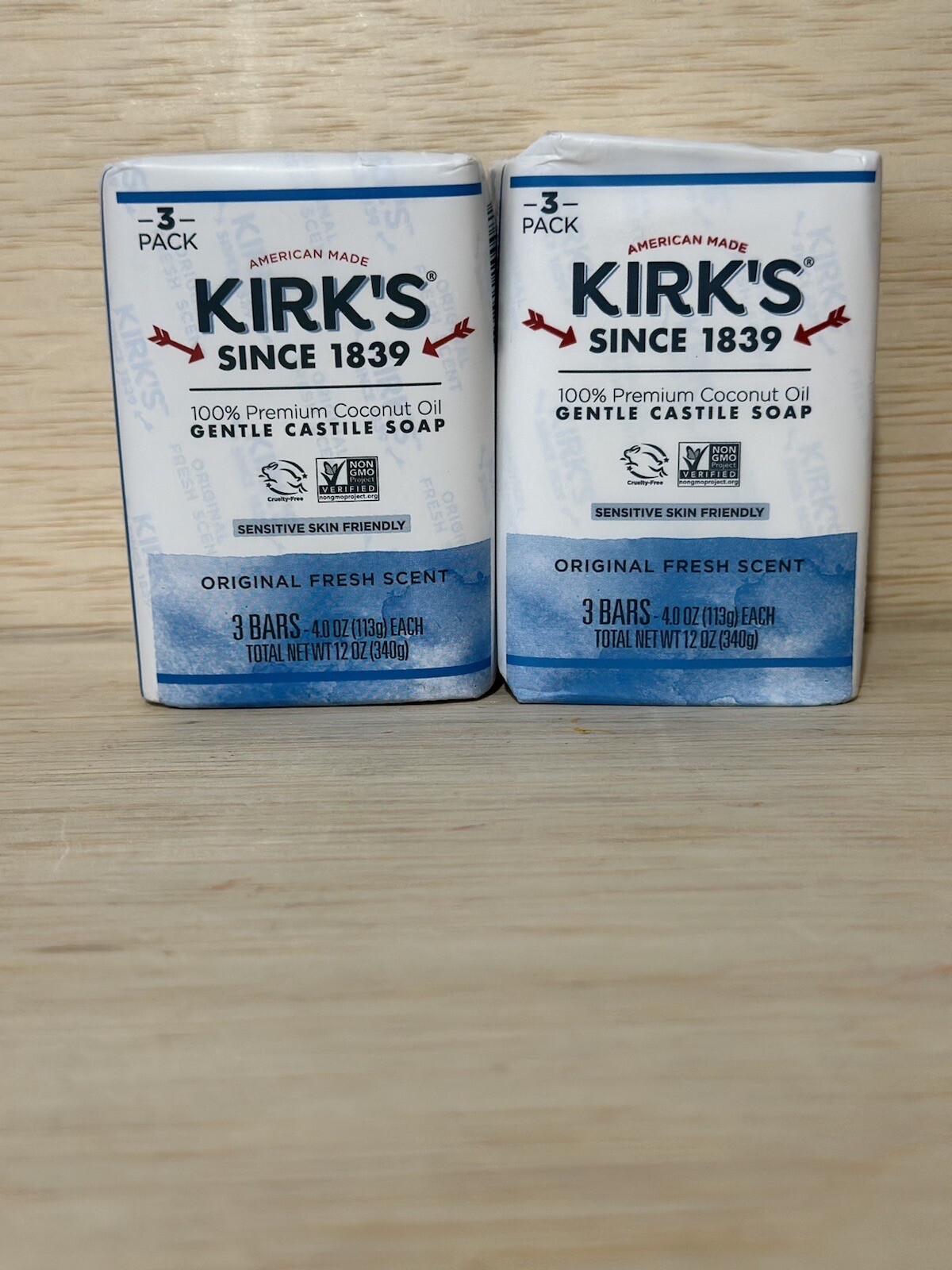 Lot Of 2-Kirk’s Castile 💯 % Coconut Oil Original Fresh Scent Soap -3 Bars Each