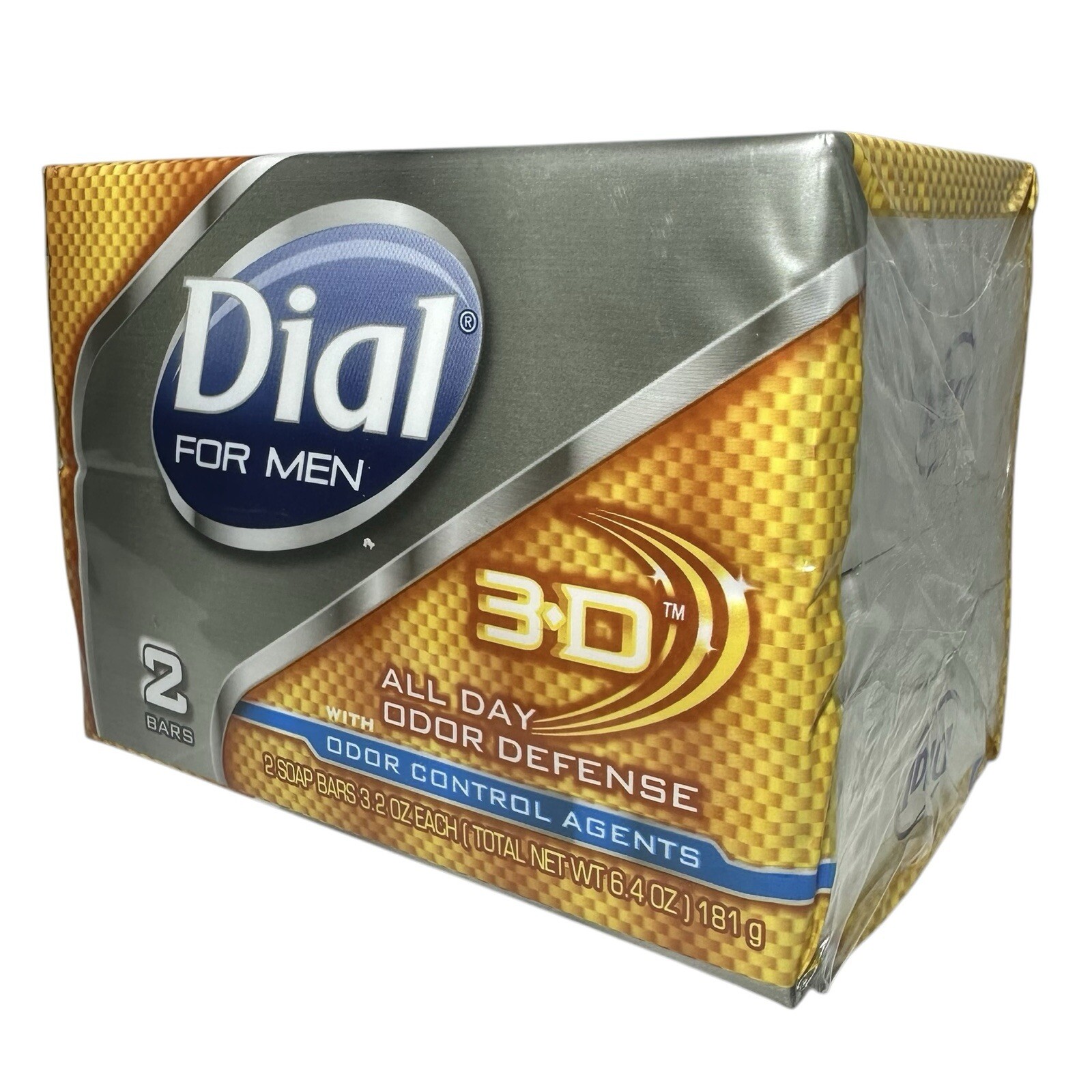 Dial for Men 3D All Day Odor Defense w/Odor Control Bar Soap 2-Pack 3.2 oz NOS