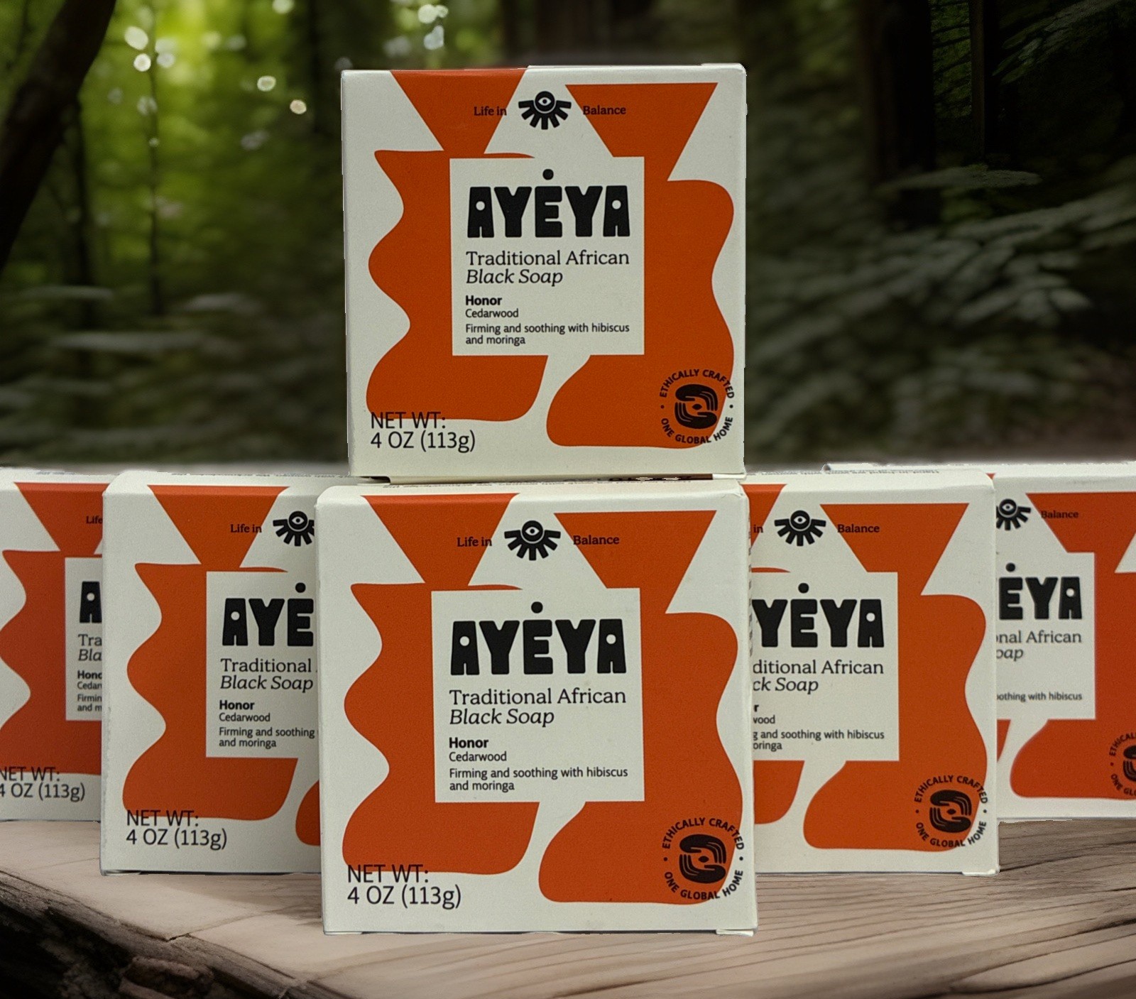Ayeya Traditional African Black Soap Honor Cedarwood 6 Bars Hibiscus & Moringa
