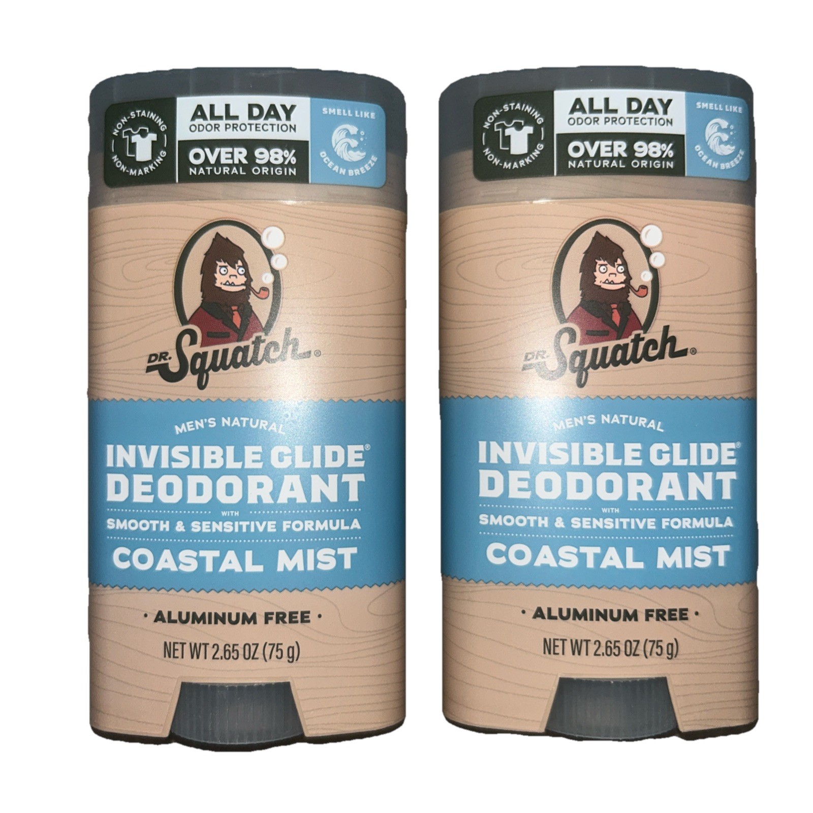 New! 2-Pack Dr. Squatch COASTAL MIST Invisible Glide Deodorant**Free Shipping!