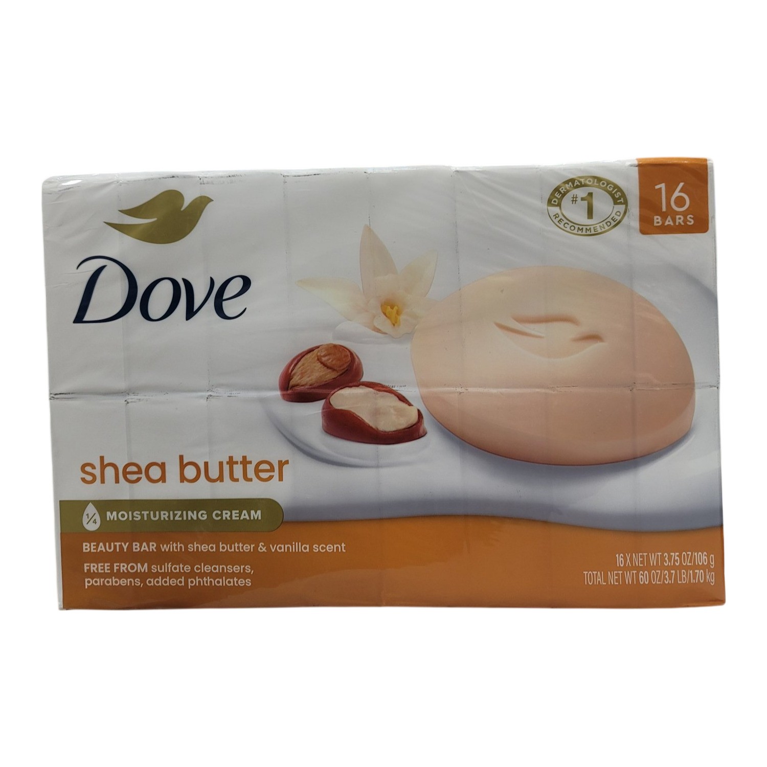 Dove Beauty Bar Soap, Shea Butter & Vanilla, 3.75 oz., 16 count