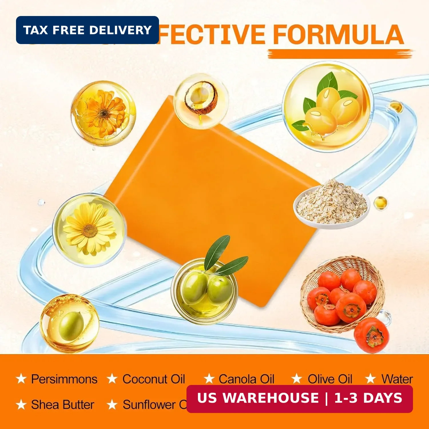 5 Pack Persimmon Soap Bar Body Odor Control Natural Deodorant for Men & Women