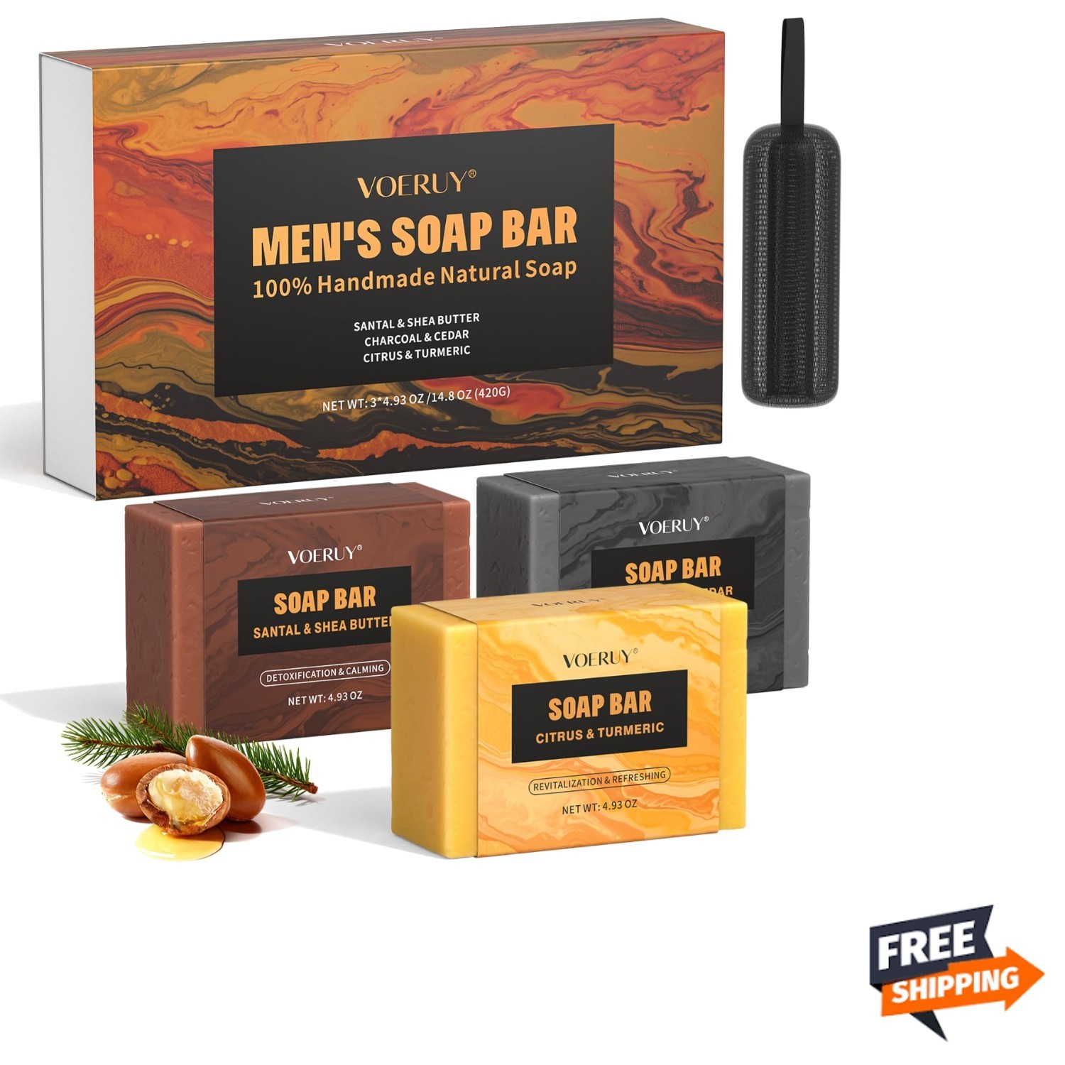 Mens Natural Handmade Soap 14.8oz Deep Cleansing Refreshing Face Body Hands