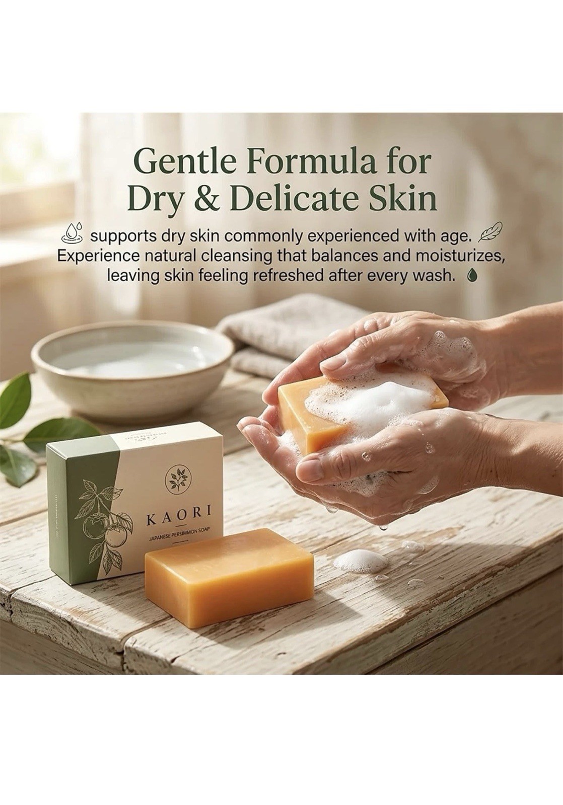 Kaori Deodorizing Persimmon Soap for Old People Smell, Moisturizing Mature Skin,