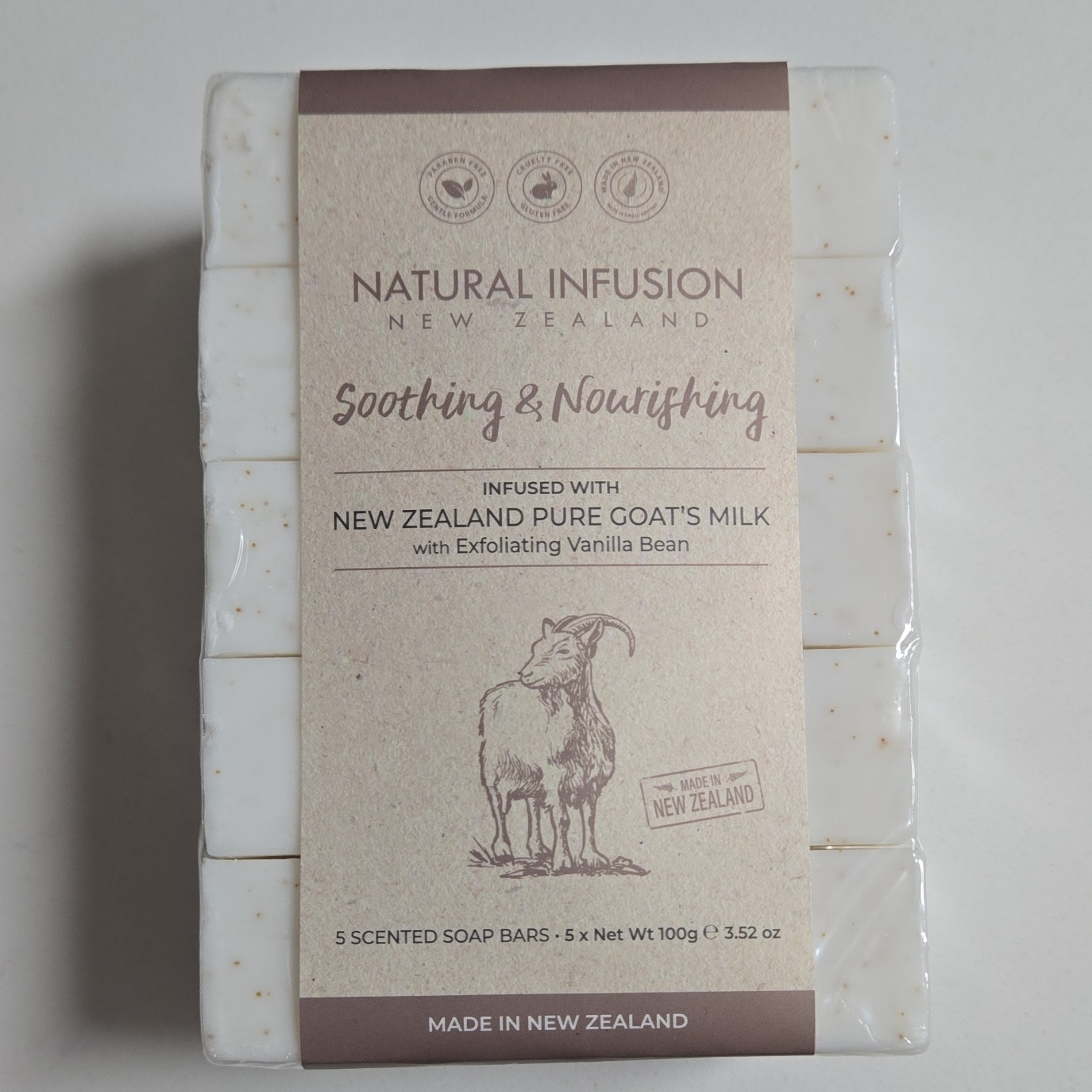 Natural Infusion Vanilla Bean Exfoliating Soap Bars Set 5x100g Cruelty-Free