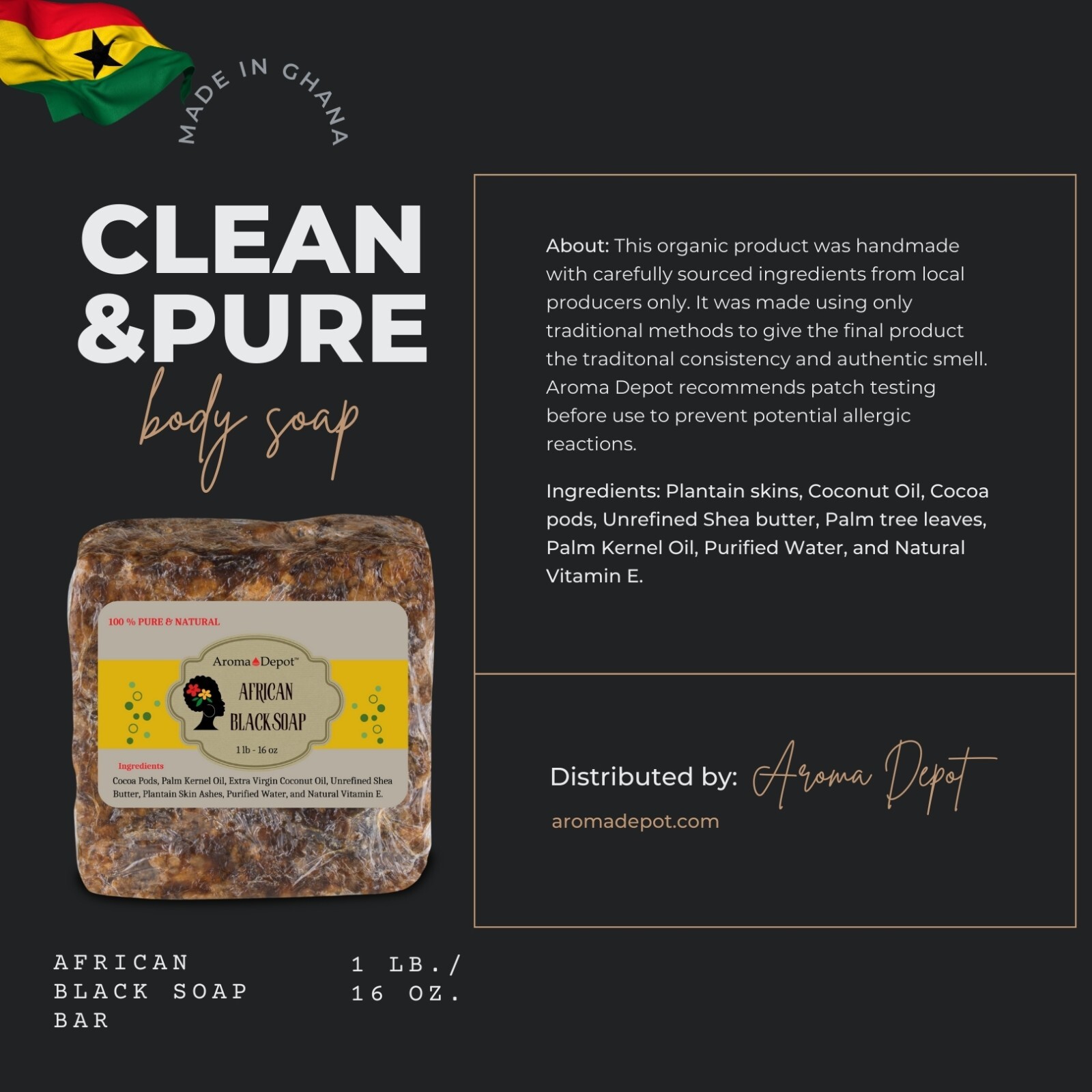 Raw African Black Soap Bar 2 oz. 100% Raw Organic Natural Unrefined Wholesale