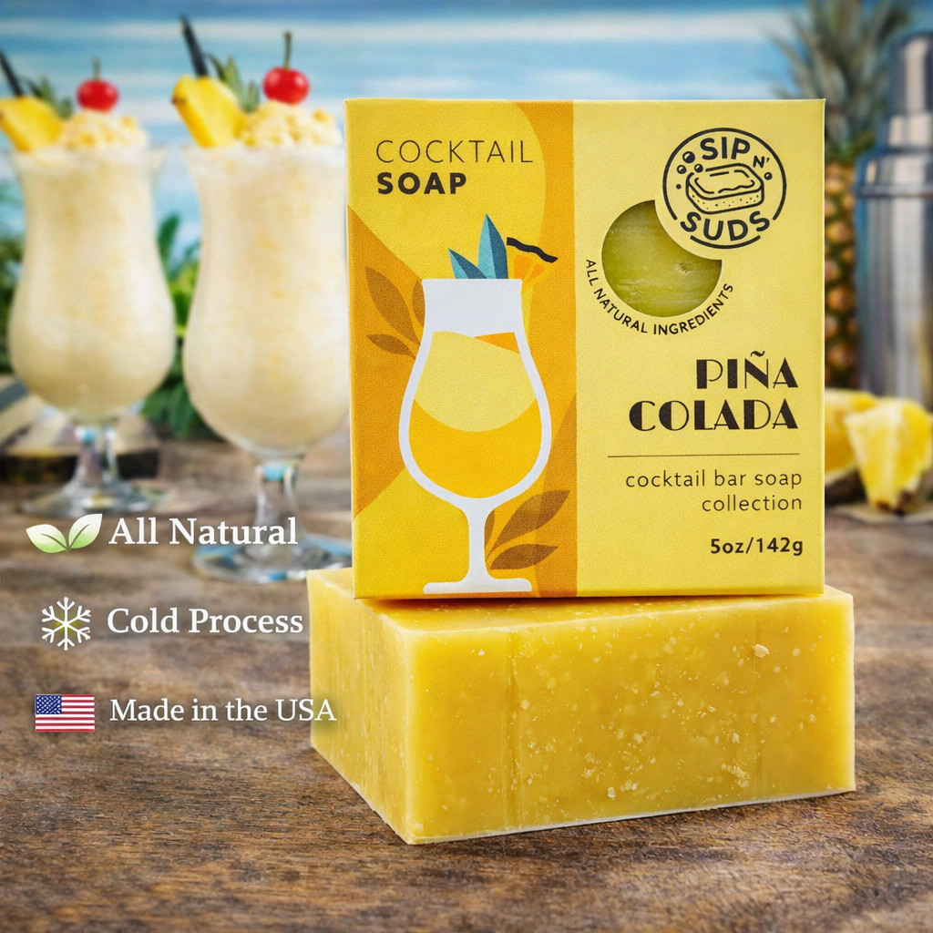 SipnSuds Cocktail Inspired Bar Soaps: Pina Colada 1 Pack (5oz) All Natural Soaps