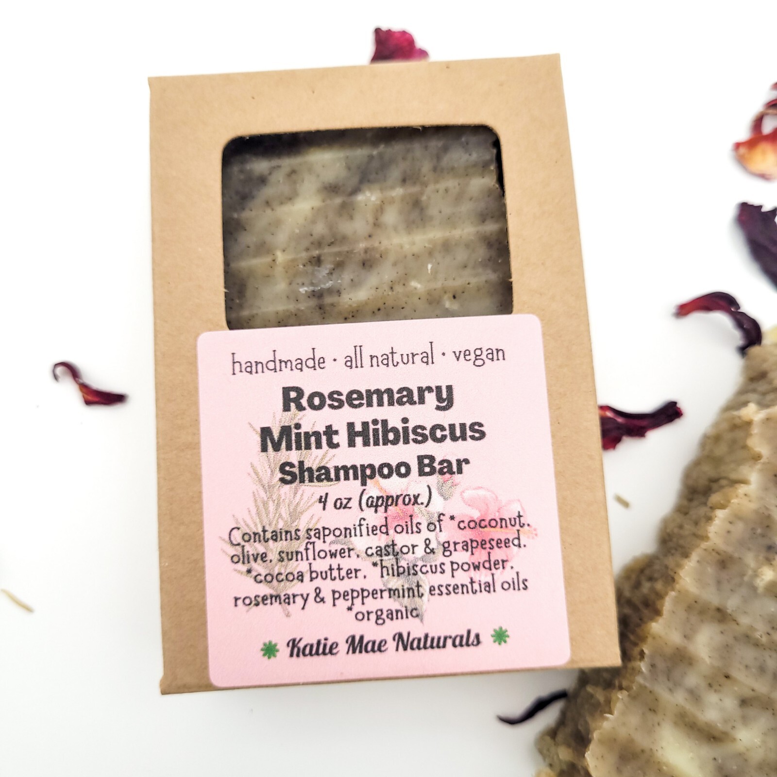 Vegan Shampoo Bar Rosemary Mint Hibiscus Handmade Zero Waste Natural Soap