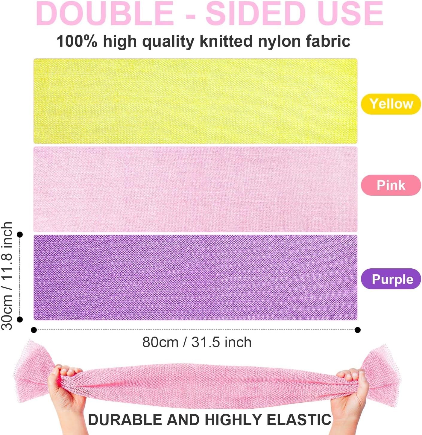 3 Pcs African Exfoliating Net Sponge 3 Count (Pack of 1), Yellow,purple,pink