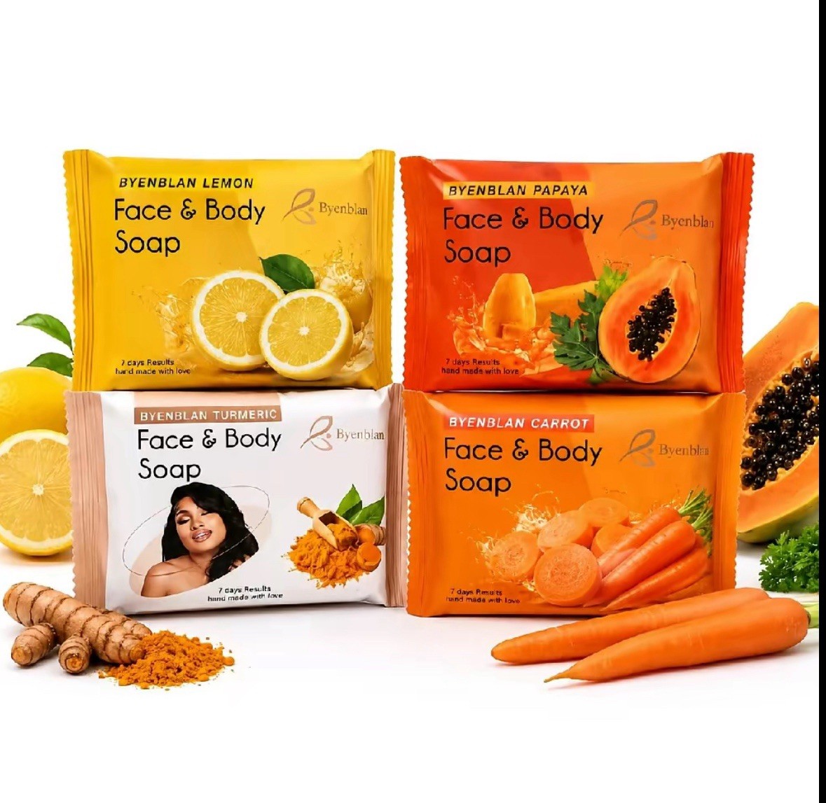 Byenblan Handmade Face & Body Assorted Soap Set Multipack Lemon Papaya