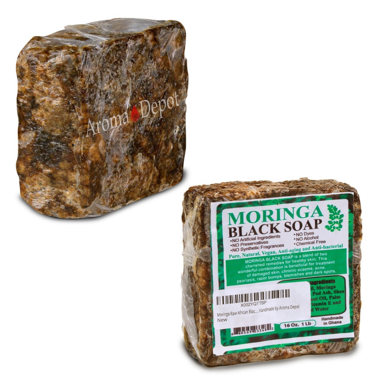 1 lb. MORINGA Black Soap Vegan Organic Unrefined 100% Natural Anti Acne/Fungus