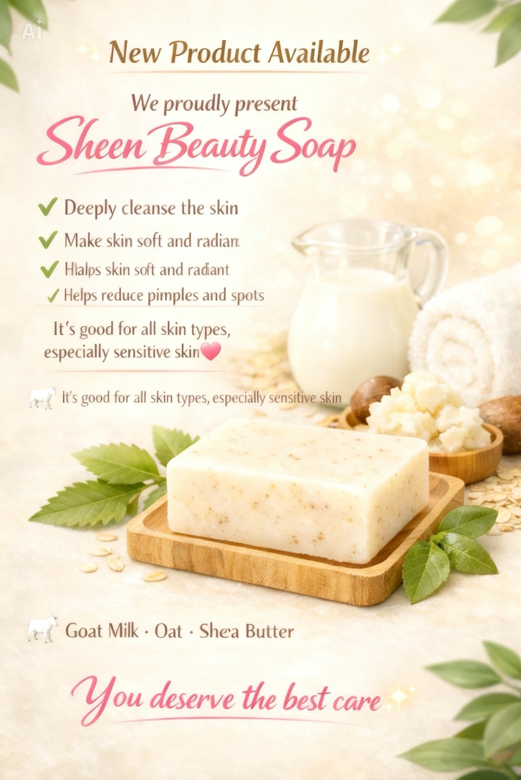 3 soap bars Luxurious Goat Milk with Shea Butter & oatmeal.