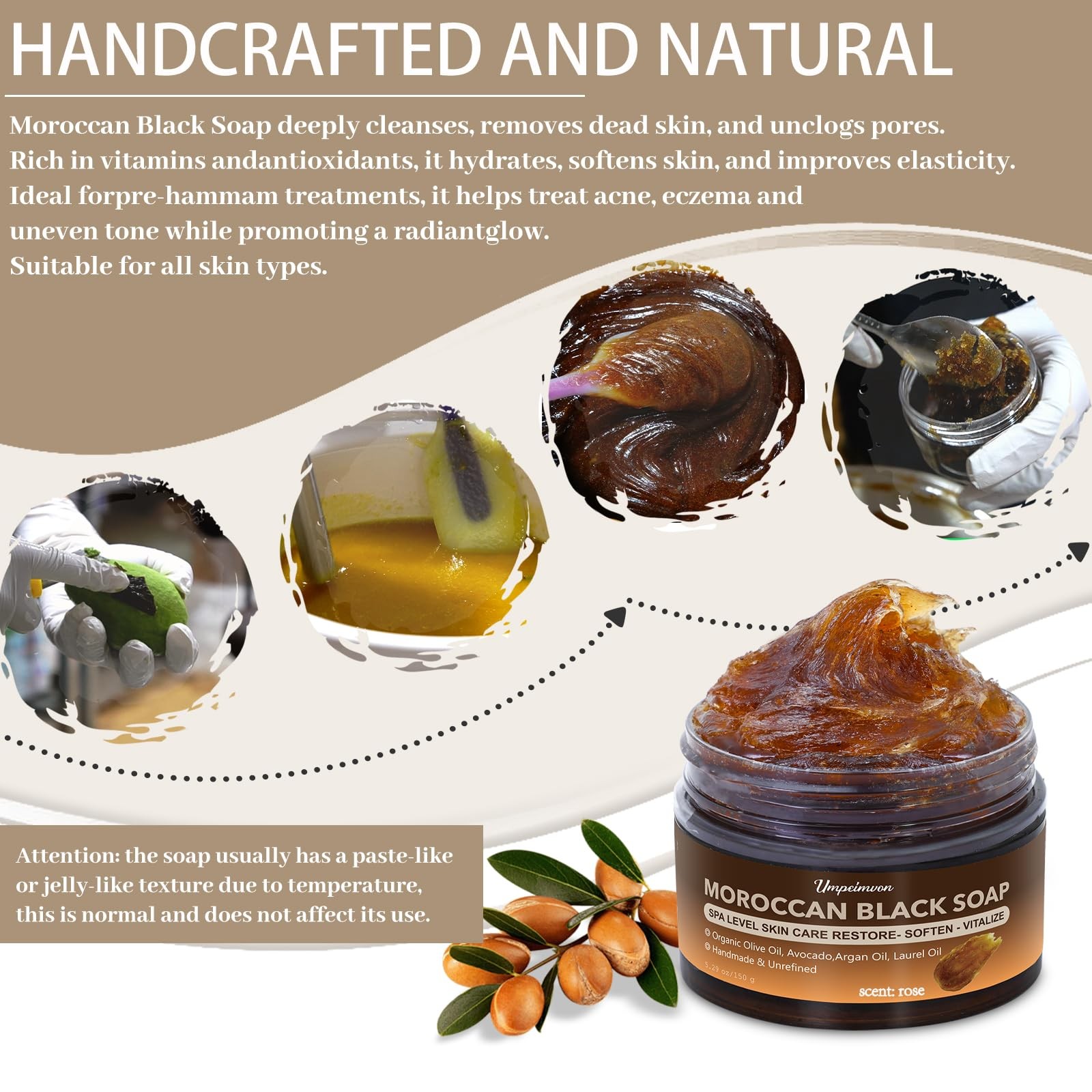 2 PCS Moroccan Black Soap with Argan and Rose Oil, SPA Level Handmade Black B…