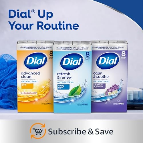 Dial Antibacterial Bar Soap, Refresh & Renew, 4 Ounce (Pack of 32), White