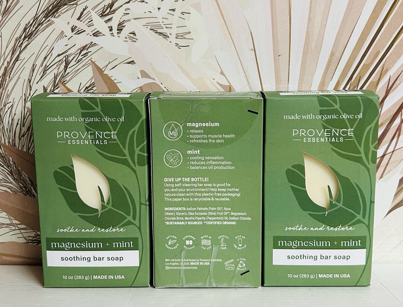 3-Pack Provence Essentials ~ Magnesium & Mint Restoring Bar Soap w/ Organic Oil