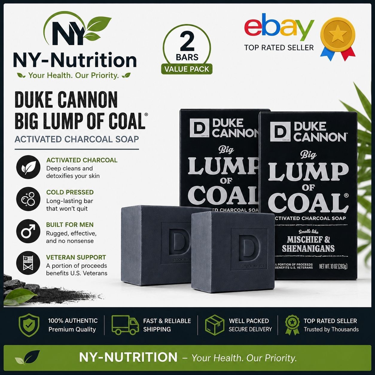 Duke Cannon Lump of Coal Holiday Soap 10oz XL 2-Pack Charcoal Bergamot Pepper