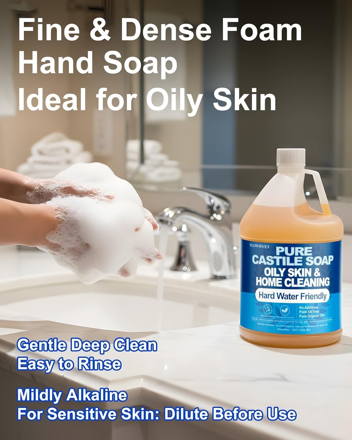 EWG Verified 1Gallon Pure Castile Soap Liquid, Organic Hand Soap Refill, Natural