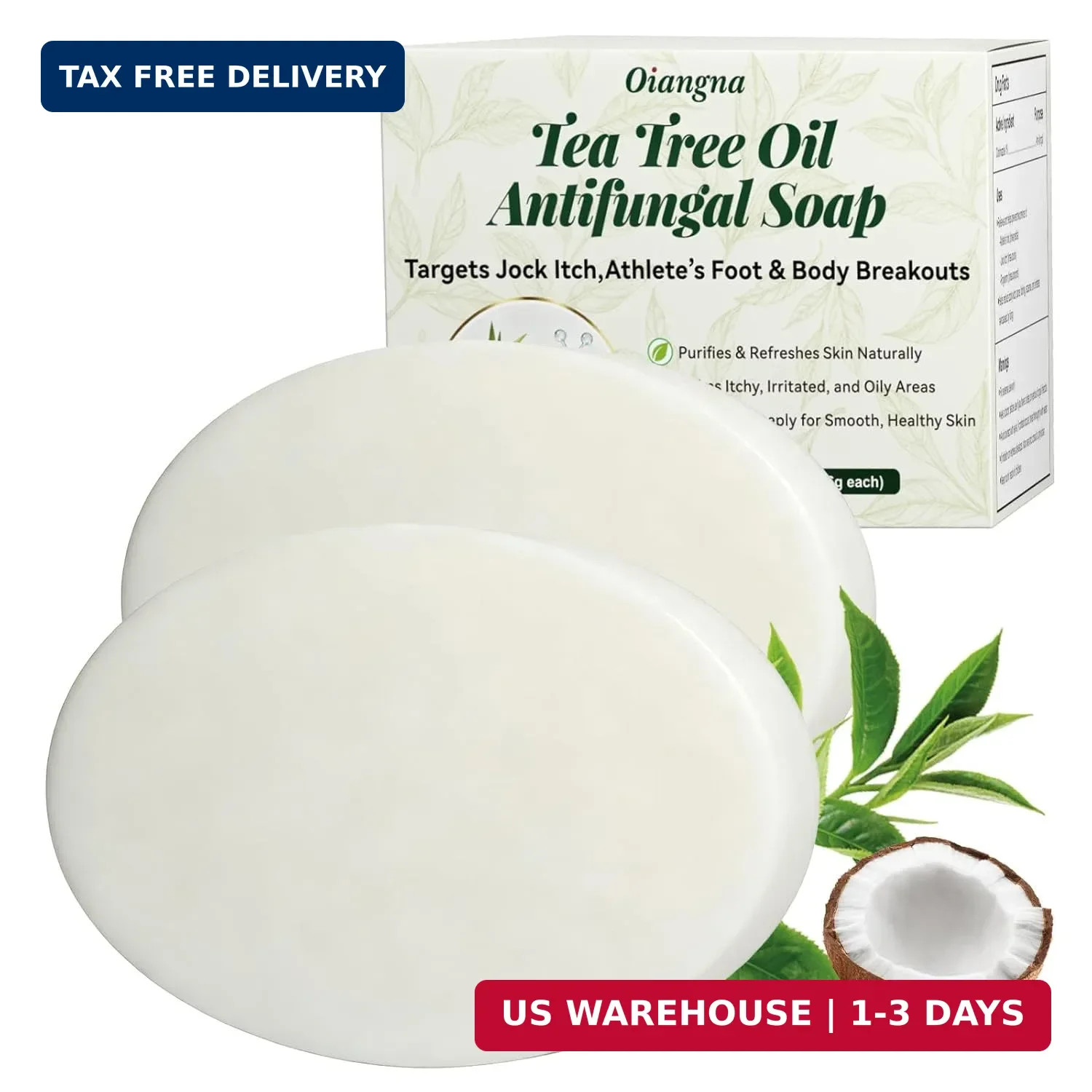Antifungal Soap, Tea Tree Antifungal Soap Bar for Back Acne, Athlete’s Foot, Tin