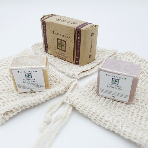 Sisal Tanamera Combo Body Soap Set Bag Pouch Brown, Turmeric & Coconut