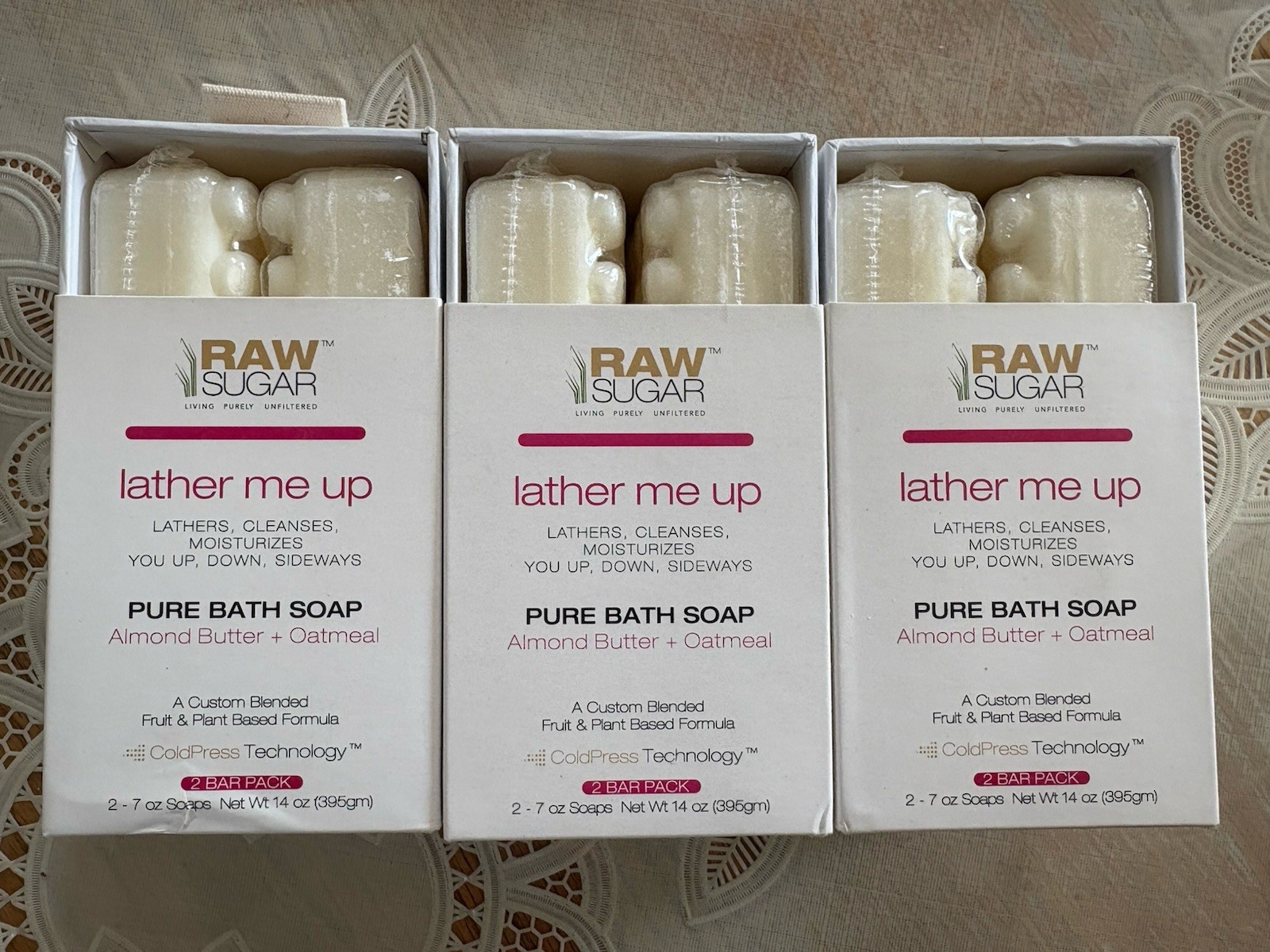 6 Bars Raw Sugar Eco Body Bar Almond Butter + Oatmeal Vegan Cold Press 14 Oz