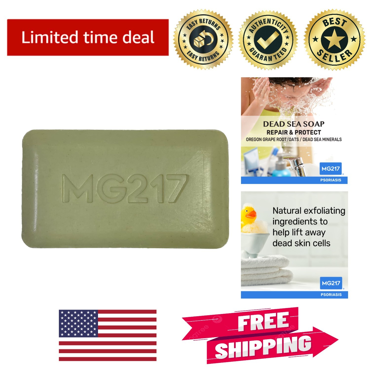 5oz Psoriasis Dead Sea Salt Bar Soap with Oregon Grape Root & Oatmeal Benefits