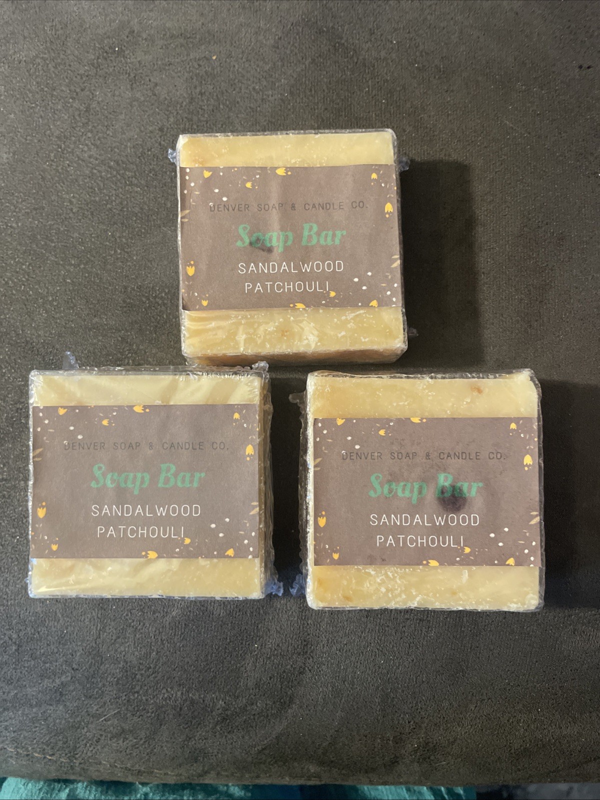 (3), 4 1/2 OZ Sandalwood Patchouli Bath Soap Bar From Denver Soap & Candle Co.